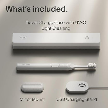 SURI 1.0 Sonic Electric Toothbrush with UV Cleaning Travel Case | 40+Day Battery | Designed in California | Electric Toothbrush for Adults | Travel Toothbrushes | Tooth Brush | White