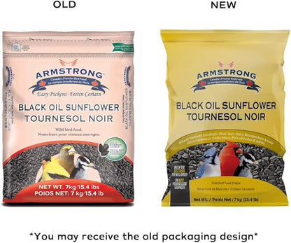 Armstrong Wild Bird Food Black Oil Sunflower Bird Seed, 15.4 Pounds - for Northern Cardinals, Blue Jays and Hairy Woodpeckers - Ideal for Outside Feeders