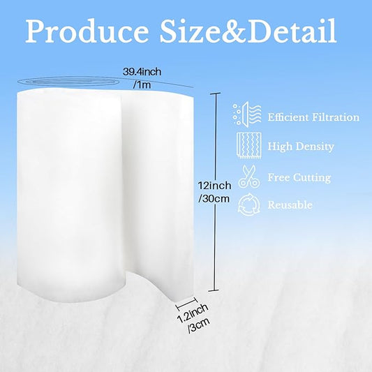 Aquarium Filter Pad - Aquarium Filter Media,39.4 x 11.8in Media Roll for Fish Tank, Ponds,Garden, Saltwater,Fershwater,Plant, Trutle(White) (1)