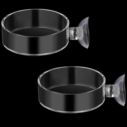 2Pcs Aquarium Shrimp Feeder Dish with Suction 75mm Round Clear Fish Tank Food Tray Container Glass Fish Tank Feeding Bowls for Aquarium Tanks Feeding Tray