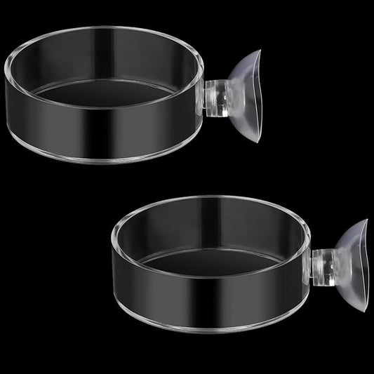 2Pcs Aquarium Shrimp Feeder Dish with Suction 75mm Round Clear Fish Tank Food Tray Container Glass Fish Tank Feeding Bowls for Aquarium Tanks Feeding Tray
