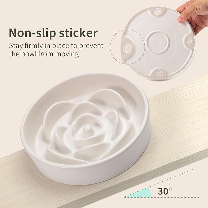 8.26 in White Dog Bowl Slow Feeder Ceramic for Medium and Large Breed,Slow Feeding Dog Food Water Dish Heavy Weighted,Puppy Dish for Fast Eaters,Puzzle Eating Bowl Modern Maze