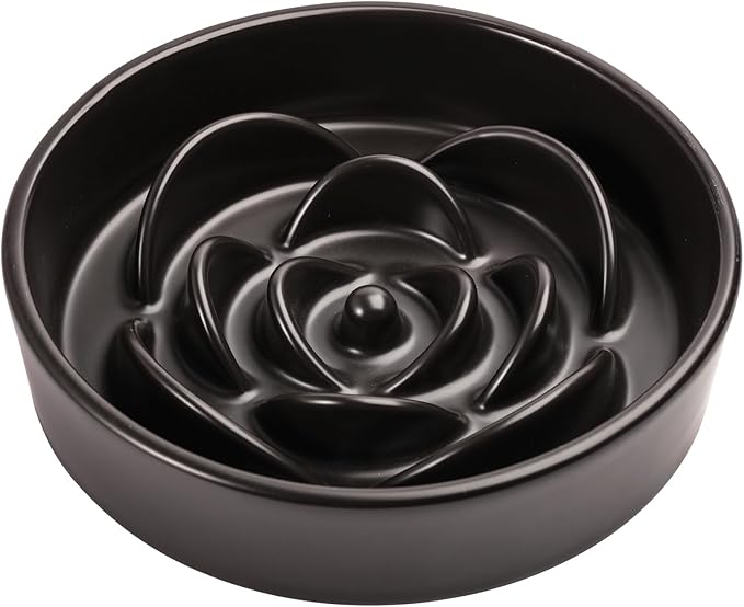 8.26 in Black Dog Bowl Slow Feeder Ceramic for Medium and Large Breed,Slow Feeding Dog Food Water Dish Heavy Weighted,Puppy Dish for Fast Eaters,Puzzle Eating Bowl Modern Maze