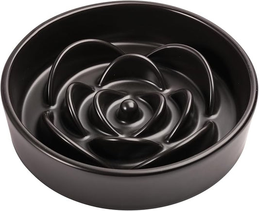 8.26 in Black Dog Bowl Slow Feeder Ceramic for Medium and Large Breed,Slow Feeding Dog Food Water Dish Heavy Weighted,Puppy Dish for Fast Eaters,Puzzle Eating Bowl Modern Maze