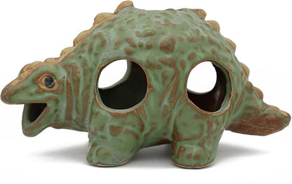 Aquarium Ceramic Decorations Hideout, Cut Ceramic Dinosaurs Cave Rock for Cichlids, Betta Tank Decor