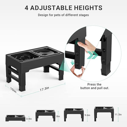 Elevated Dog Bowls, 2-in-1 Raised Slow Feeder Dog Bowls Stand with Anti Spill Non-Skid No Shaking Water Bowl 4 Height for Large Medium Dogs[Upgrade Version]