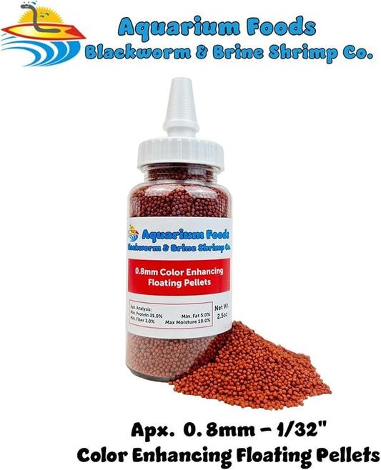 Aquatic Foods Inc. 0.8mm Micro Intense Color Enhancing Floating Pellets for Guppies, Tetras, Bettas, Nano Fish, All Baby Fish…2.5oz Squeeze Bottle