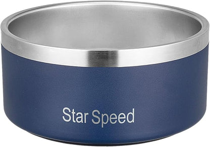 StarSpeed Stainless Steel Dog Bowl. Large Dog Water Bowl with Rubber Bottom, Drop Resistant, Keeps Cold, Holds 8 Cups (64oz, Navy Blue)