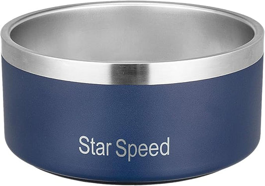 StarSpeed Stainless Steel Dog Bowl. Large Dog Water Bowl with Rubber Bottom, Drop Resistant, Keeps Cold, Holds 8 Cups (64oz, Navy Blue)