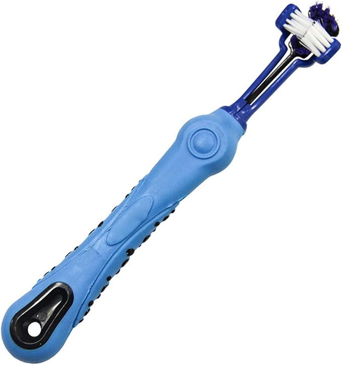 TIHOOD Three Sided Pet Toothbrush Dog Brush Addition Bad Breath Tartar Teeth Care Dog Cat Cleaning Mouth (Blue and Orange)