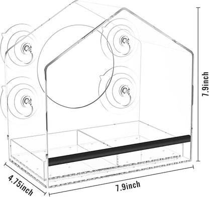Window Bird Feeder with Strong Suction Cups - Clear Bird Feeders for Window Viewing, Sturdy and Durable, Easy to Clean and Refill, for Finches, Cardinals, and More, Gifts for Mom Dad Cats