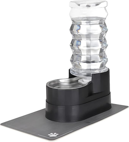 RIZZARI Large Water Dispenser for Dogs: 8L Gravity Black Automatic Stainless Steel Waterer - 100% BPA Free - Raised Pet Feeder for Pet Dogs Indoor/Outdoor