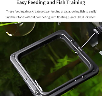 2Pcs Fish Feeding Rings Black Square Floating Food Feeder Circle with Suction Cup for Fishes Tank Aquarium Turtle Betta Goldfish Small Fish Feeding Accessories Floating Plant Duckweed Ring