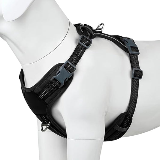 Plutus Pet No Pull Dog Harness, Release at Neck, Soft Padded, Reflective Adjustable Dog Vest Harness for Small, Medium, Large Dogs(Black, XL)