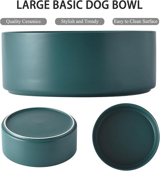 8'' Ceramic Dog Bowl - 70Oz Classic Dogs Food & Water Bowl for Medium and Large Breeds, Heavy-Duty Non-Slip Dog Dish, Food Grade Stoneware Pet Bowl, Dishwasher & Microwave Safe, Green