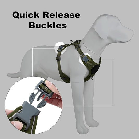 Plutus Pet No Pull Dog Harness, Release at Neck, Soft Padded, Reflective Adjustable Dog Vest Harness for Small, Medium, Large Dogs(Ranger Green, L)