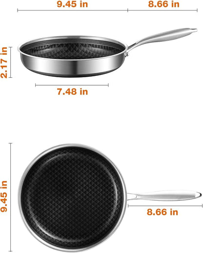 8-10-12 Inch Non Stick Frying Pans, Ceramic Coating NonStick Stainless Steel Pan Set, Tri-Ply Skillets and Pan Set, Induction Cooker Compatible, Cool-Touch Handle, Dishwasher and Oven Safe