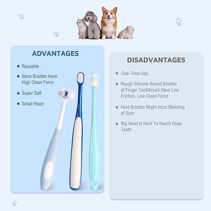 Ultra Soft Nano Dog Toothbrush Kit for Small Breed, Silicone 360 Pet Tooth Brushes for Dogs Cat,Canine Dental Care Set of 3 Different Shapes
