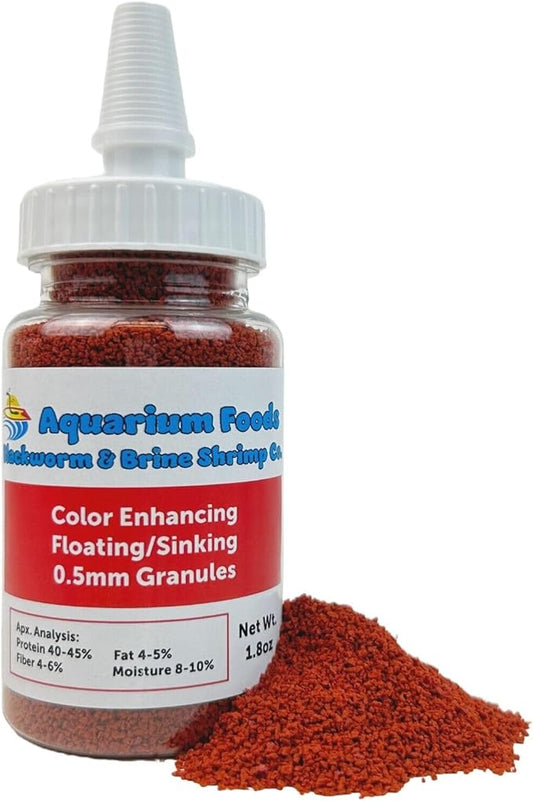 Aquatic Foods Inc. Community Fish Granules 0.5mm High Protein Floating/Sinking Color Enhancing Granules for Freshwaters, Marines, Baby Pond Fish…1.8oz Squeeze Bottle