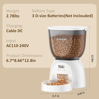 5L/21 Cup Automatic Cat Feeder, Timed Cat Dry Food Dispenser, Automatic Pet Feeders Dual Power Supply, 6 Meal Programmable 1-20 Portion Cats Feeder, Auto Dog Feeders,Pet Food Dispenser for Cats, Puppy