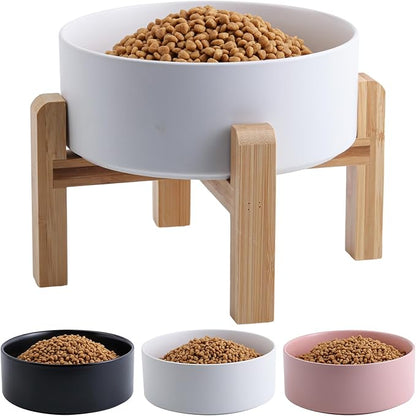 White Elevated/Raised Dog Bowl Ceramic for Small Medium Sized Breed,Dog Food Water Bowl with Stand,6 in 3.6 Cups Non Slip Heavy Weighted Dog Dish
