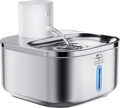 Cordless Cat Water Fountain Stainless Steel: 108 oz/3.2L Water Fountain for Cats Dogs Indoor - Battery Operated Pet Water Fountain Rechargeable - Automatic Cat Water Dispenser with Motion Sensor