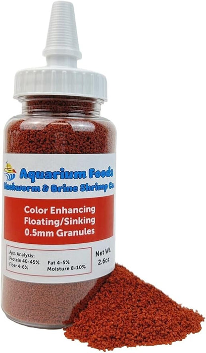 Aquatic Foods Inc. Community Fish Granules 0.5mm High Protein Floating/Sinking Color Enhancing Granules for Freshwater & Marine Fish, Babies & Koi, 2.6oz Squeeze Bottle