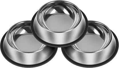 3Pcs Stainless Steel Dog Bowls Set - Non-Slip Food and Water Bowl 54 Oz - Dishwasher-Safe, Rust Resistant Metal Pet Bowls for Small/Medium/Large Sized Pets