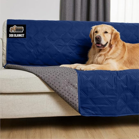 GORILLA GRIP Waterproof Dog Blanket, 68x82 Couch Cover for Dogs Washable, Protects Sofa, Furniture, Crate, Car, RV Essentials Pet Supplies, Tear and Slip Resistant Leakproof Cushion Cover, Navy Blue