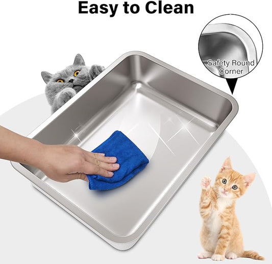 Stainless Steel Litter Box for Kitten,15.7"×11.8"×4" Metal Cat Litter Box,Small Litterbox for Kittens,Rabbit,Guinea Pigs,Non Stick, Non Odor, Easy to Clean