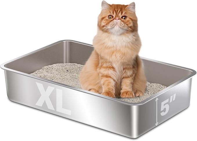 Stainless Steel Litter Box,XL Metal Litter Box for Cat,Easy Clean Non Stick No Smell Metal Litterbox for Kitty/Multi-Cats