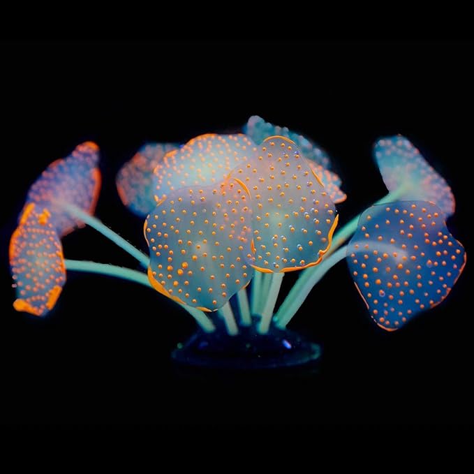 Uniclife Silicone Coral Plant Decorations Glowing Artificial Ornament for Fish Tank Aquarium, Orange, Ball Shape Glow Fish Tank Decorations for Betta Fish