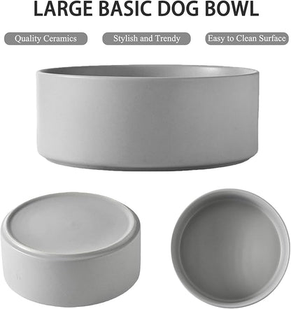 8'' Ceramic Dog Bowl - 70Oz Classic Dogs Food & Water Bowl for Medium and Large Breeds, Heavy-Duty Non-Slip Dog Dish, Food Grade Stoneware Pet Bowl, Dishwasher & Microwave Safe, Grey