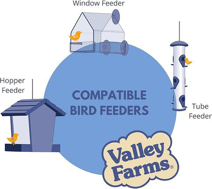 Valley Farms Hi-Flite Wild Bird Food (5 LB) Outside feeders, Bird Seed with Millet, Crack Corn, Black Oil Sunflower Seeds Birds, Economy Bird Seed for Outside Feeders, Birdseed