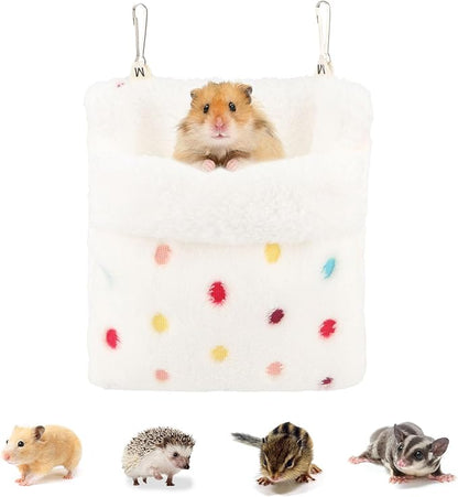 Sugar Glider Sleeping Pouch Bag, Warm Hamster Hammock Pouch Sack Small Pet Hanging Bed for Hamster Rat Hedgehog Squirrel and Other Small Animal (White)