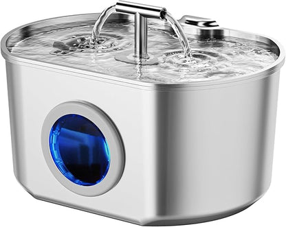 Cat Water Fountain Stainless Steel - Pet Drinking Fountain for Cats Indoor - 2.2L/74oz Automatic Water Dispenser with Watering Level Window (1 Filter)