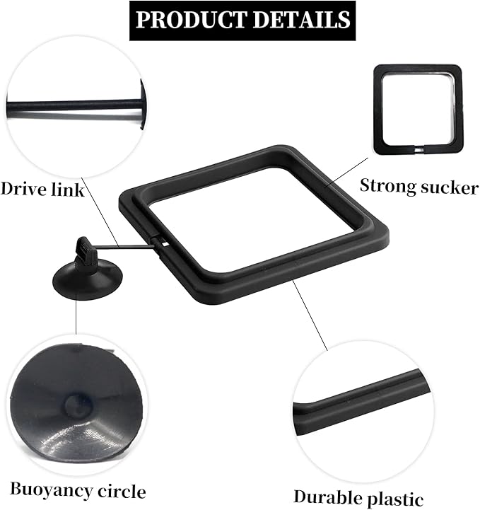 2PCS Fish Feeding Ring,Fish Feeder Circle Aquarium and Tank Floating Rings Food Feeders with Suction Cup for Goldfish Turtle and Other Smaller Fish (Round and Square, Black)