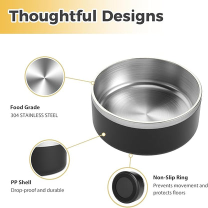 Stainless Steel Dog Bowls, Metal Dog Bowls, Water Bowl for Dogs, Dog Food Bowls, Pet Bowls for Dogs, Dog Dish for Large Dogs, Insulated Dog Bowl, Non Slip Dog Bowl, Easy to Clean, 40oz,Black