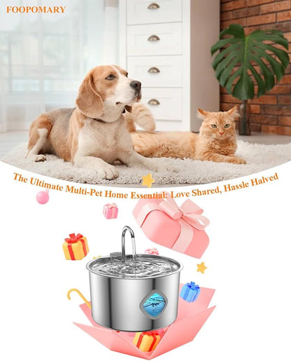 Cat Water Fountain Stainless Steel [3.2L/108oz] Large Capacity Automatic Water Dispenser for Cats Indoor with 3 Filters Kit, LED Water Level Window, Easy to Clean, Ideal for Cats Dogs Multi-Pet Home