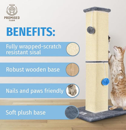 Tall Cat Scratching Post 32 Inches - Protects Furniture - Durable and Sturdy Design - Aesthetic Cat Accessories Essentials Grey/Blue