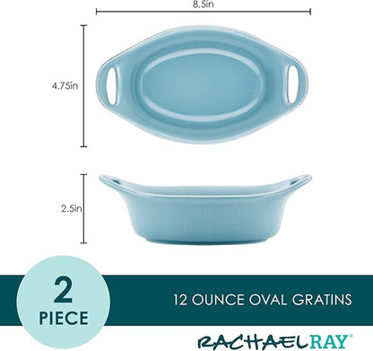 Rachael Ray Ceramics Au Gratin Set, Oval, Two 12-ounce, Agave Blue