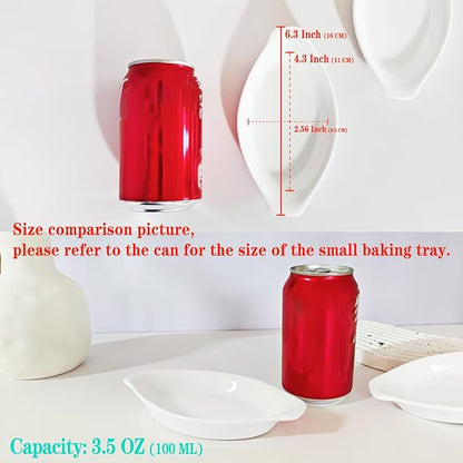4" x 3"Ceramic Mini Oval Au Gratin Baking Dishes 3.5 oz, Set of 4 Banana Split Bowls,Oven and Microwave Safe, for 1 person servings, Bakeware with Handle(6.5 IN) for Kitchen and Home