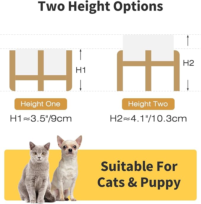 2 Pack Elevated Ceramic Dog Bowls, 5.1 inch Raised Dog Bowl Stand, 2-Height Adjustable for Toy Breed Dogs, Cats, Puppy, Protects Cervical Spine (Double Bowls + Double Stands - White, 5.1 inch)