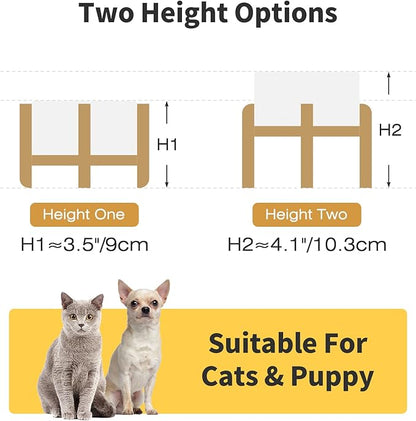 2 Pack Elevated Ceramic Dog Bowls, 5.1 inch Raised Dog Bowl Stand, 2-Height Adjustable for Toy Breed Dogs, Cats, Puppy, Protects Cervical Spine (Double Bowls + Double Stands - White, 5.1 inch)