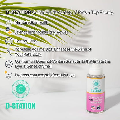 D-STATION PDRN Pet Skin Care Mist Spray – Anti-Static, Deodorizing, Moisturizing, Itch Relief & Nourishes Skin & Coat for Dogs & Cats (5.07 oz)