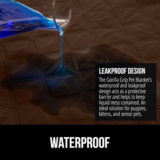 GORILLA GRIP Waterproof Dog Blanket, Couch Cover for Dogs Washable, Protects Sofa, Furniture, Crate, Car, RV Essentials Pet Supplies, Tear and Slip Resistant Leakproof Cushion Cover, 40x50 Brown