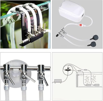 Aquarium Air Pump Splitter 13 in 1 Set 4-Way Air Flow Control Lever Valve & 4 Non-Return Check Valves & 8 Suction Cups for Fish Tank Airline Air Tube Hose