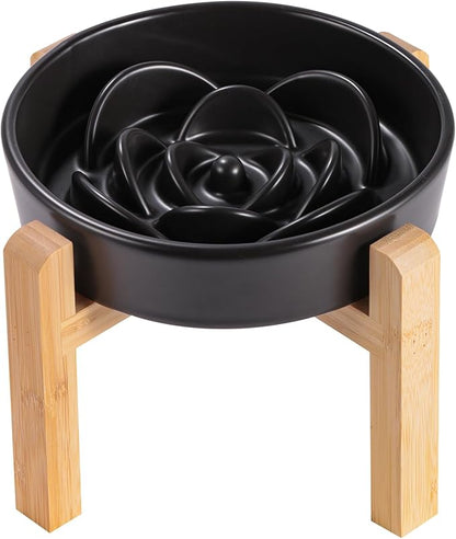8.26 in Black Dog Bowl Slow Feeder Ceramic for Medium and Large Breed,Elevated/Raised Slow Feeding Dog Food Water Dish Heavy Weighted,Puppy Dish for Fast Eaters,Puzzle Eating Bowl Modern Maze