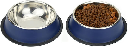Stainless Steel Dog Bowls, Food and Water Non Slip Anti Skid Stackable Pet Puppy Dishes for Small, Medium and Large Dogs (2 Pack)