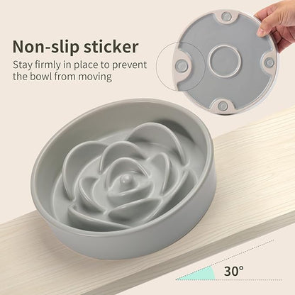 8.26 in Grey Dog Bowl Slow Feeder Ceramic for Medium and Large Breed,Elevated/Raised Slow Feeding Dog Food Water Dish Heavy Weighted,Puppy Dish for Fast Eaters,Puzzle Eating Bowl Modern Maze